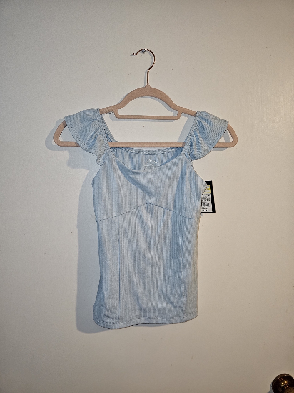 art class Pale Blue Ruffle Strap Ribbed Tank Top